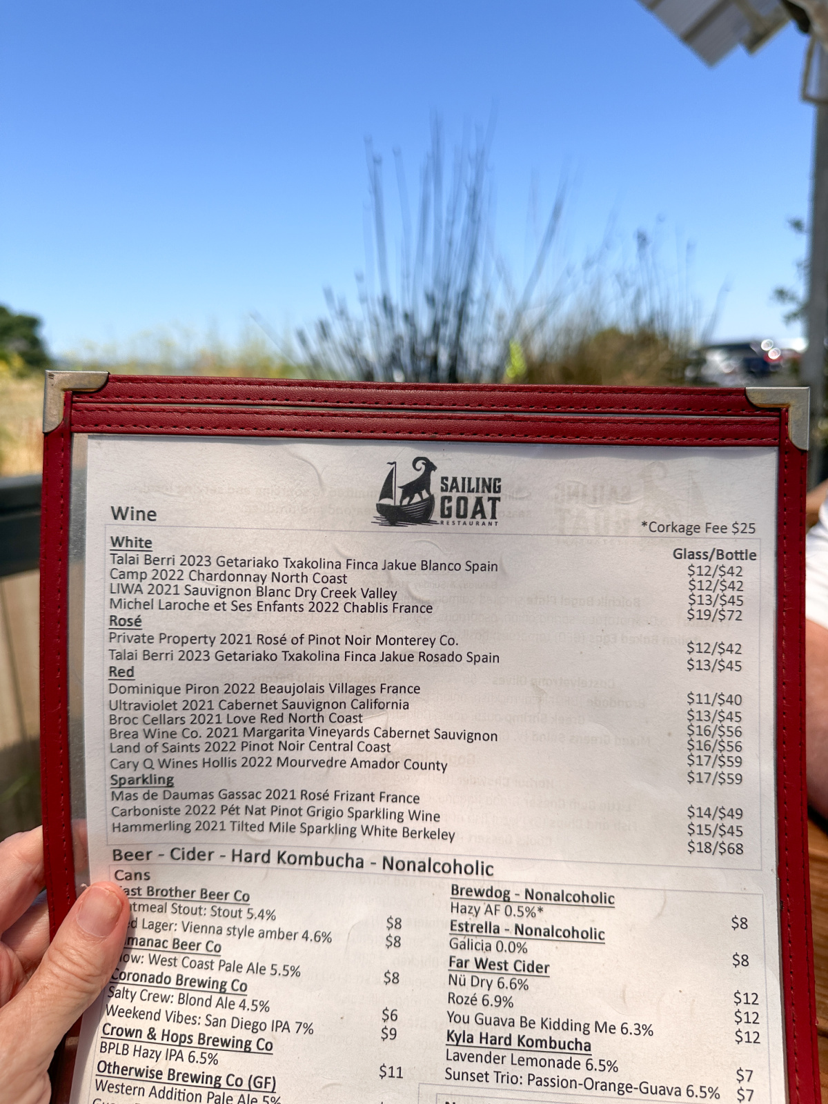 Sailing Goat drinks menu.
