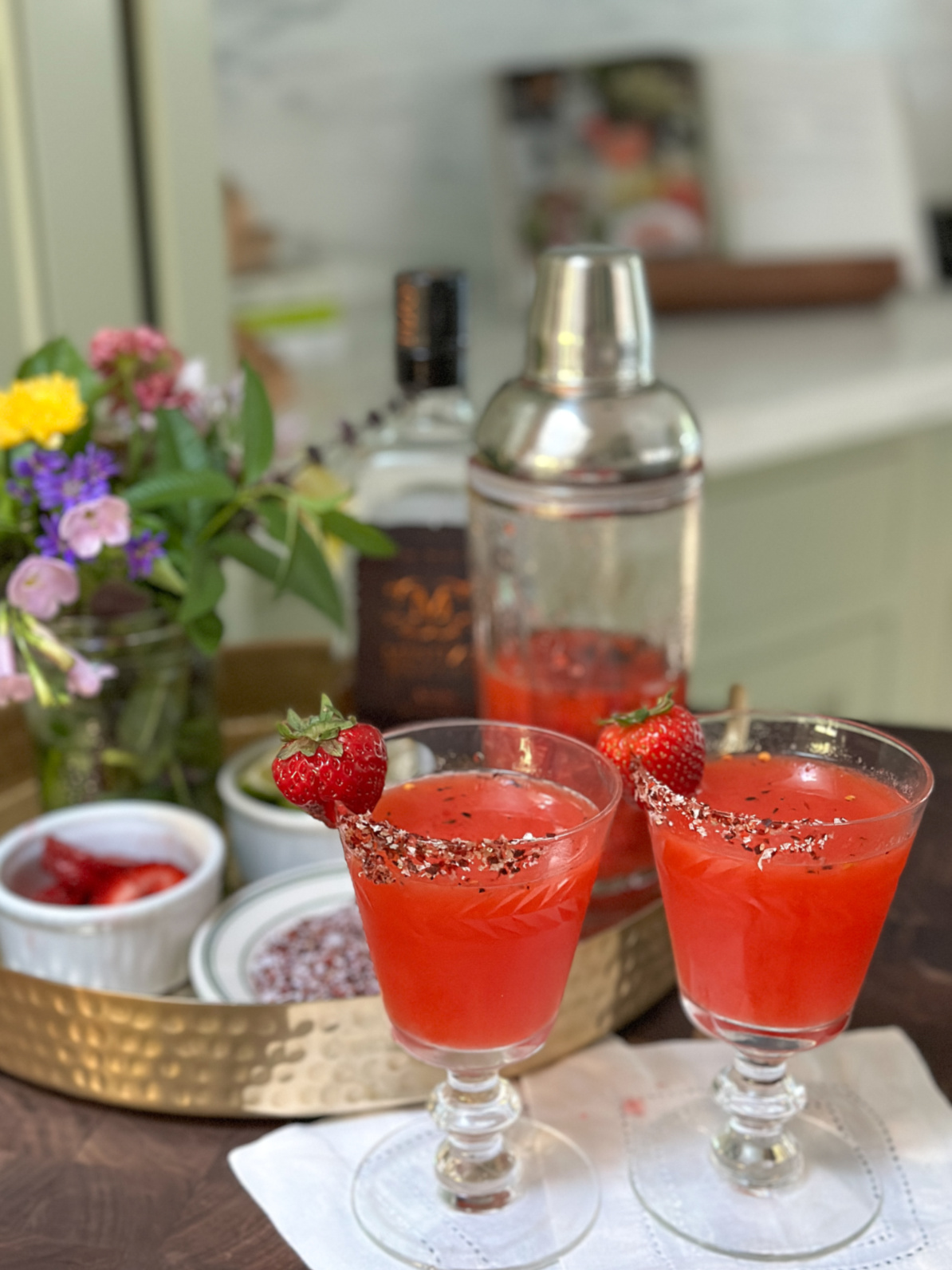 Strawberry Mezcal Margaritas.