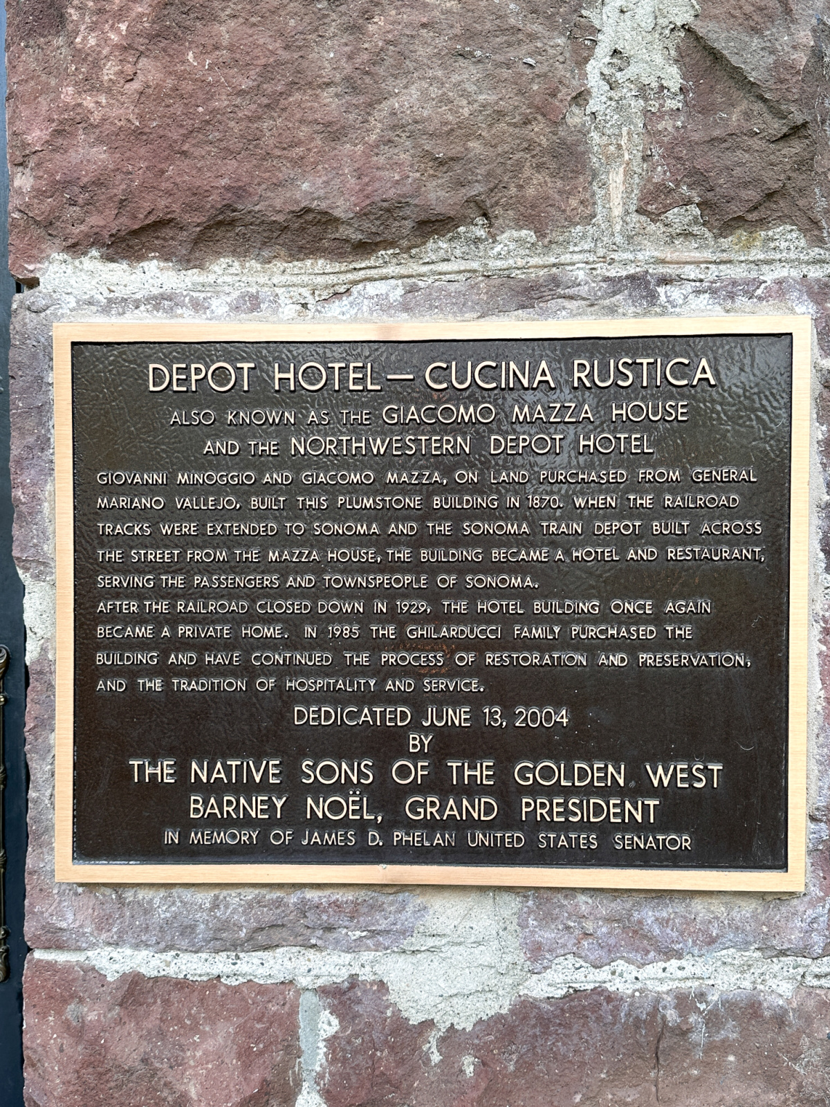 The Depot in Sonoma exterior plaque.