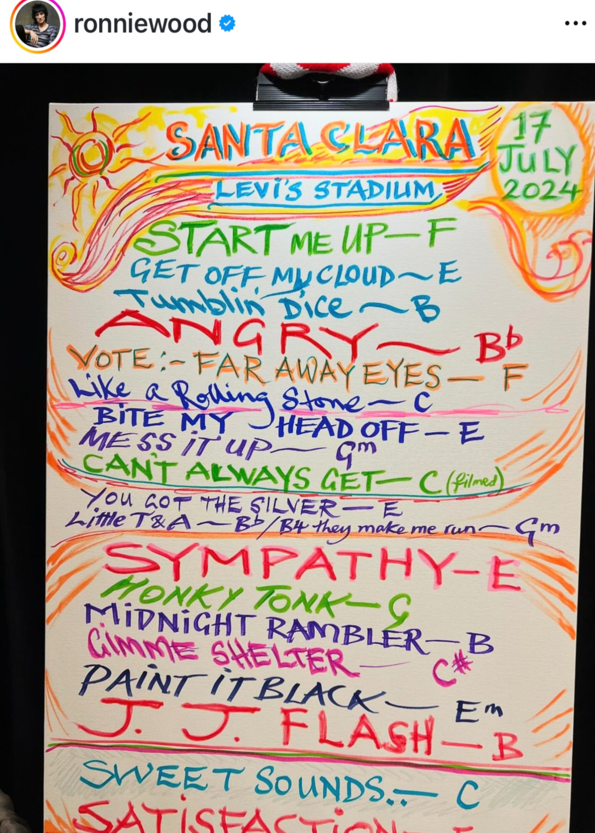 The Rolling Stones set list for Levi Stadium.