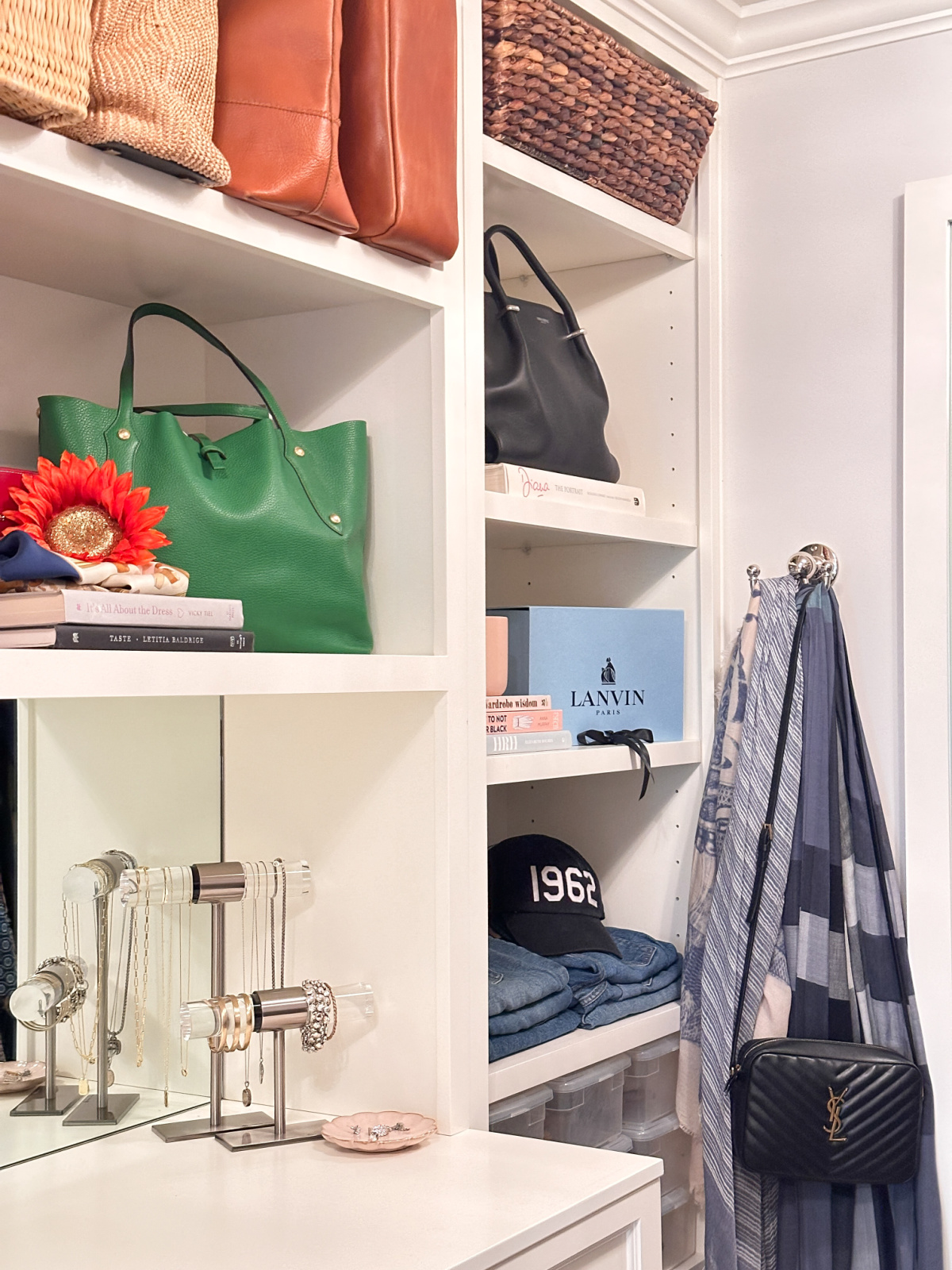 Walk-iin closet shelves.