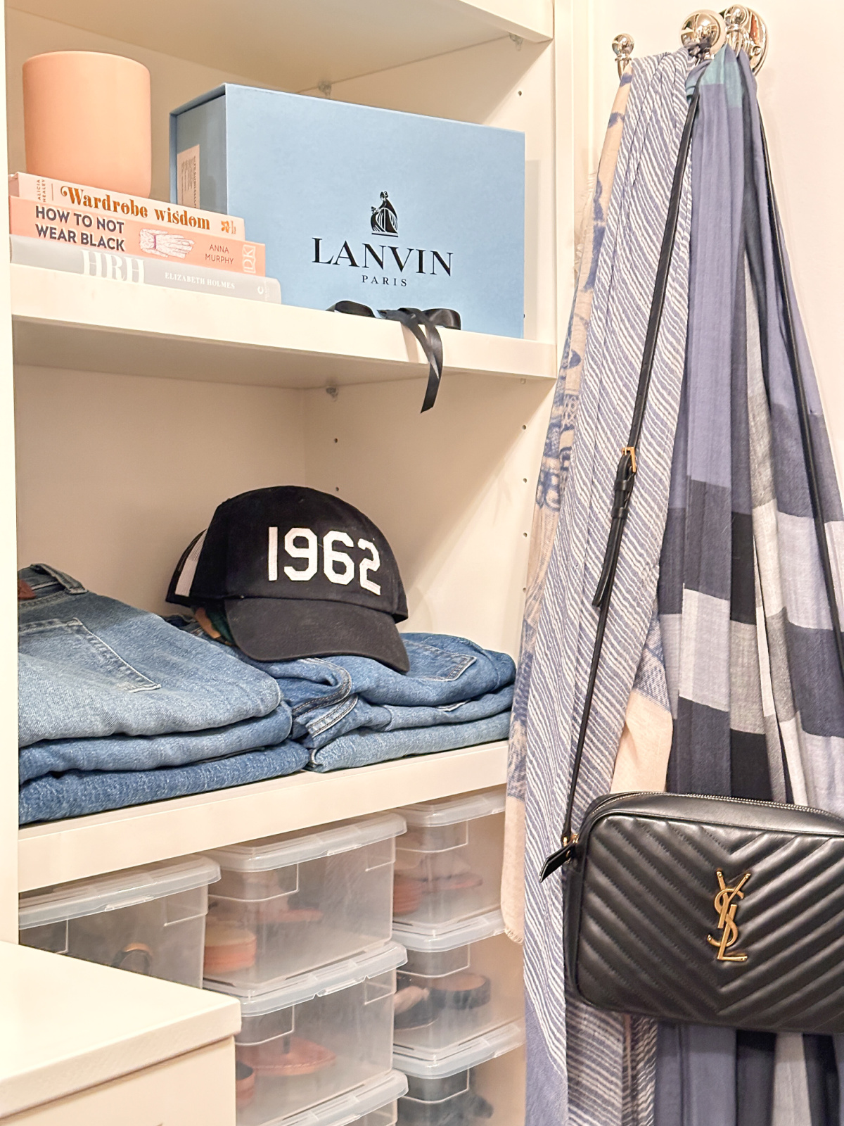 Walk-in closet shelves.