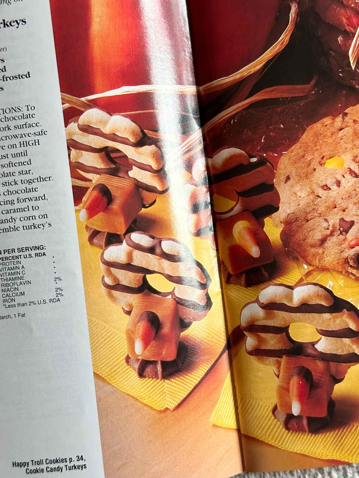 Cookbook page showing cookie candy turkey's.
