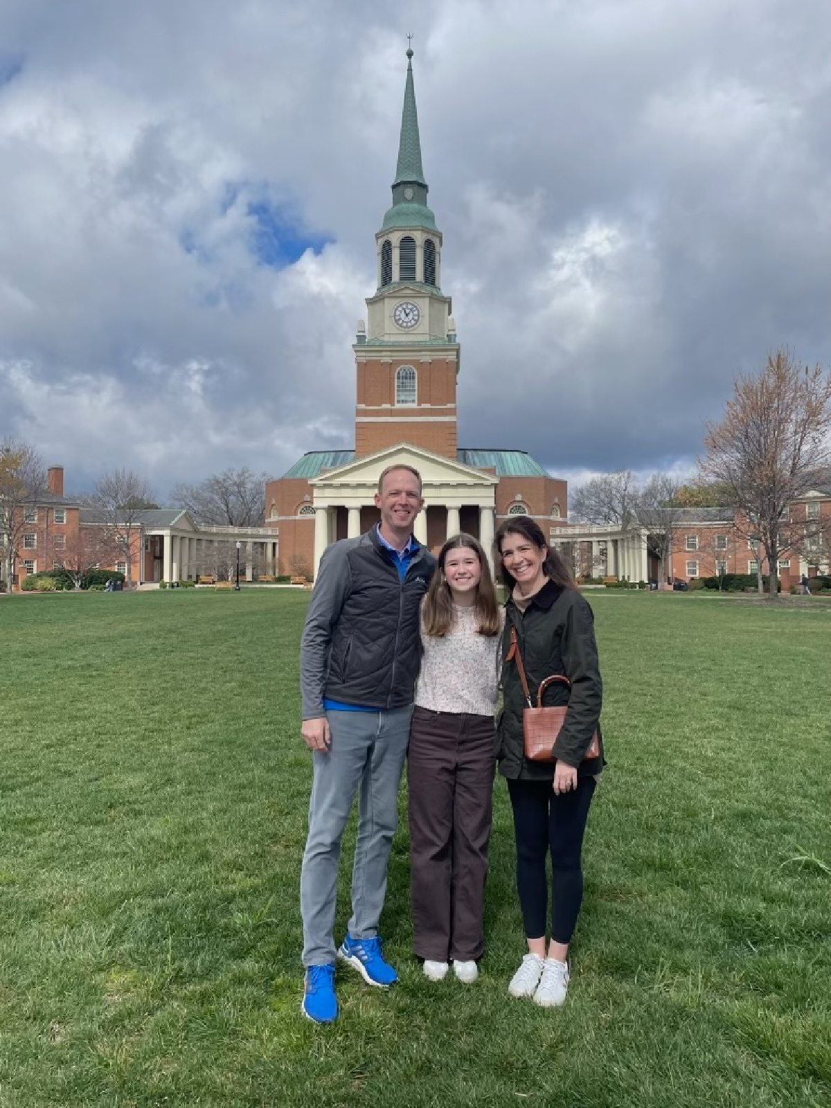 College student and her parents at Wake Forest University.