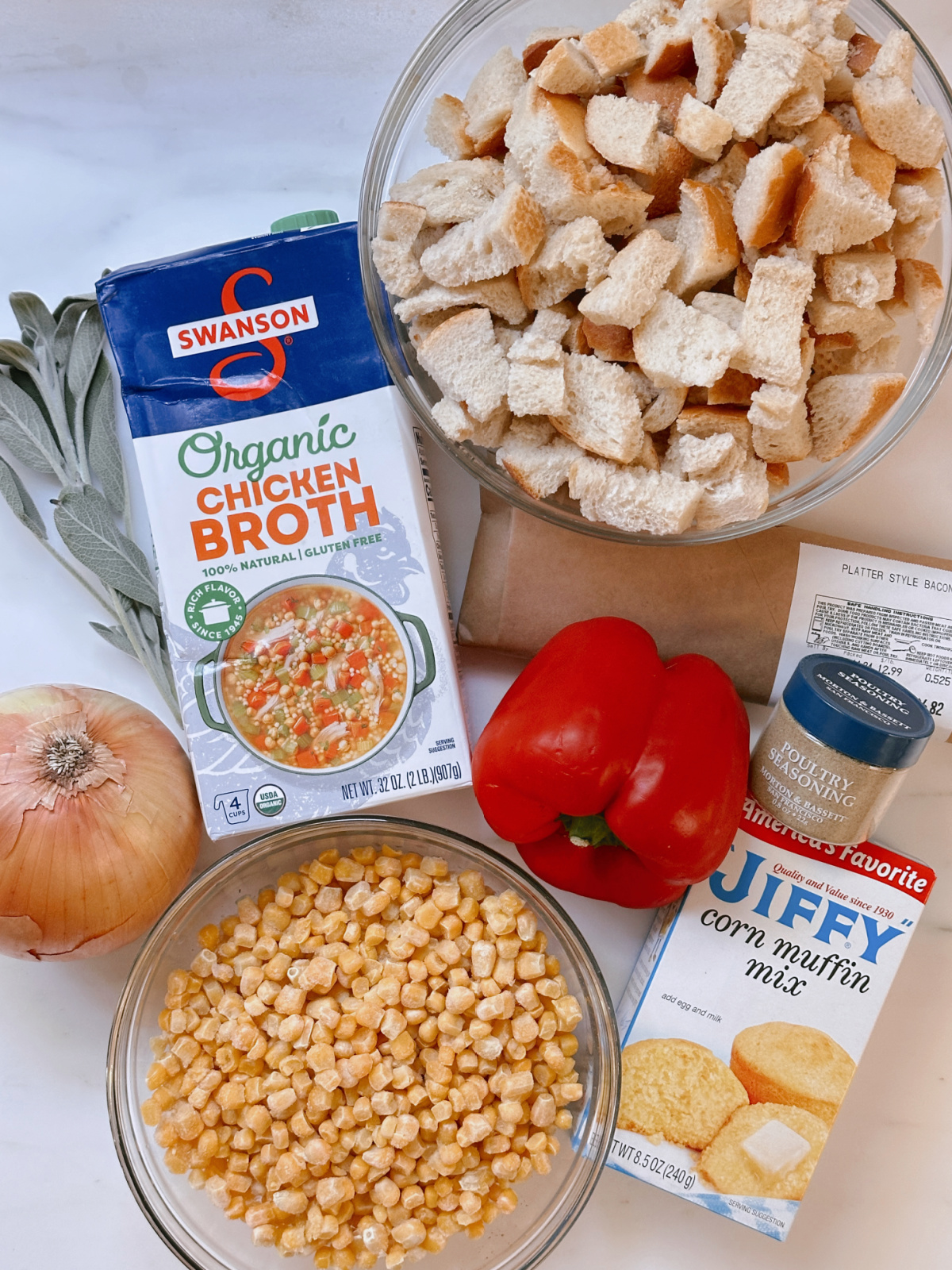 Overhead shot of Sweet and Savory Corn Bread Stuffing.