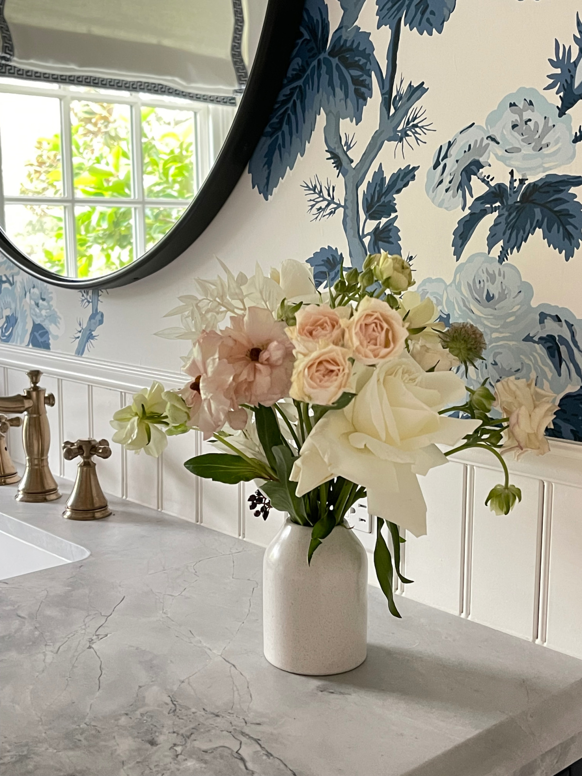 Blue and white bathroom.