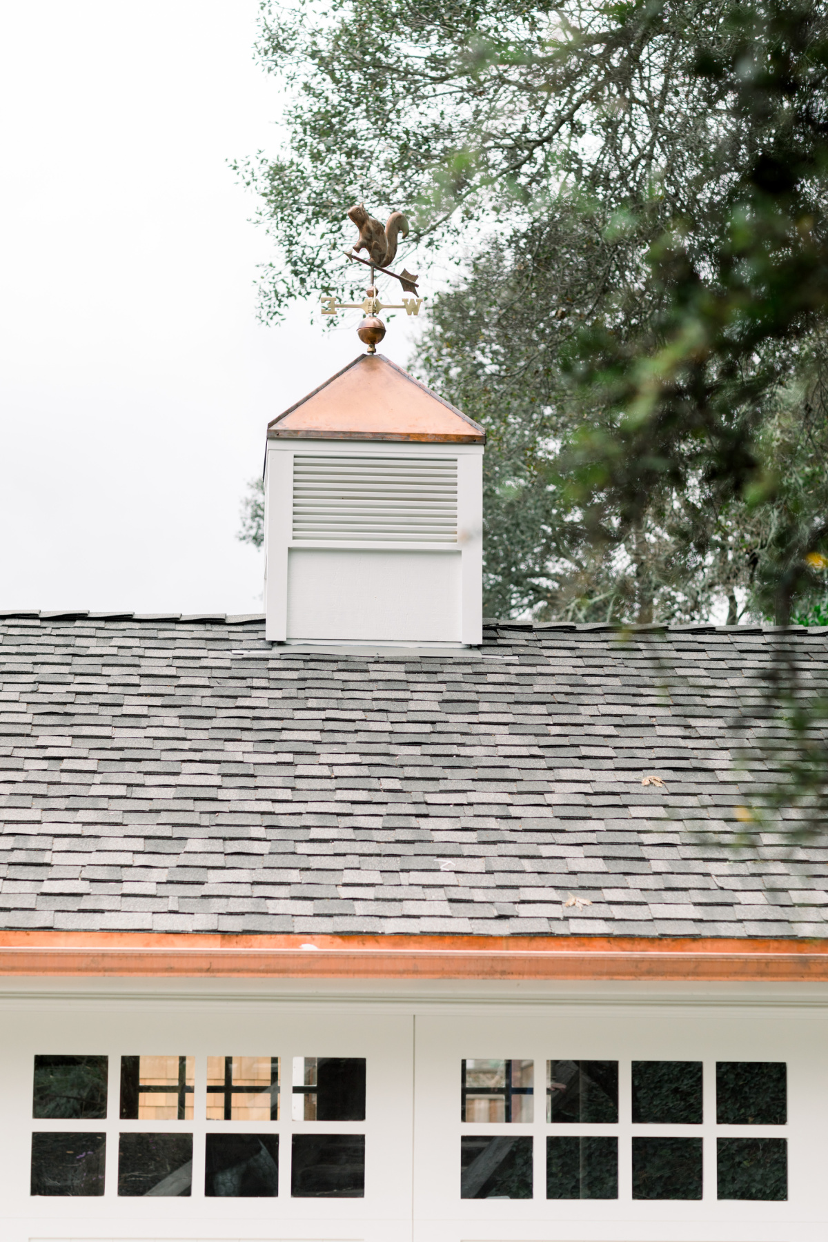 Cupola with copper squirrel weathervane.