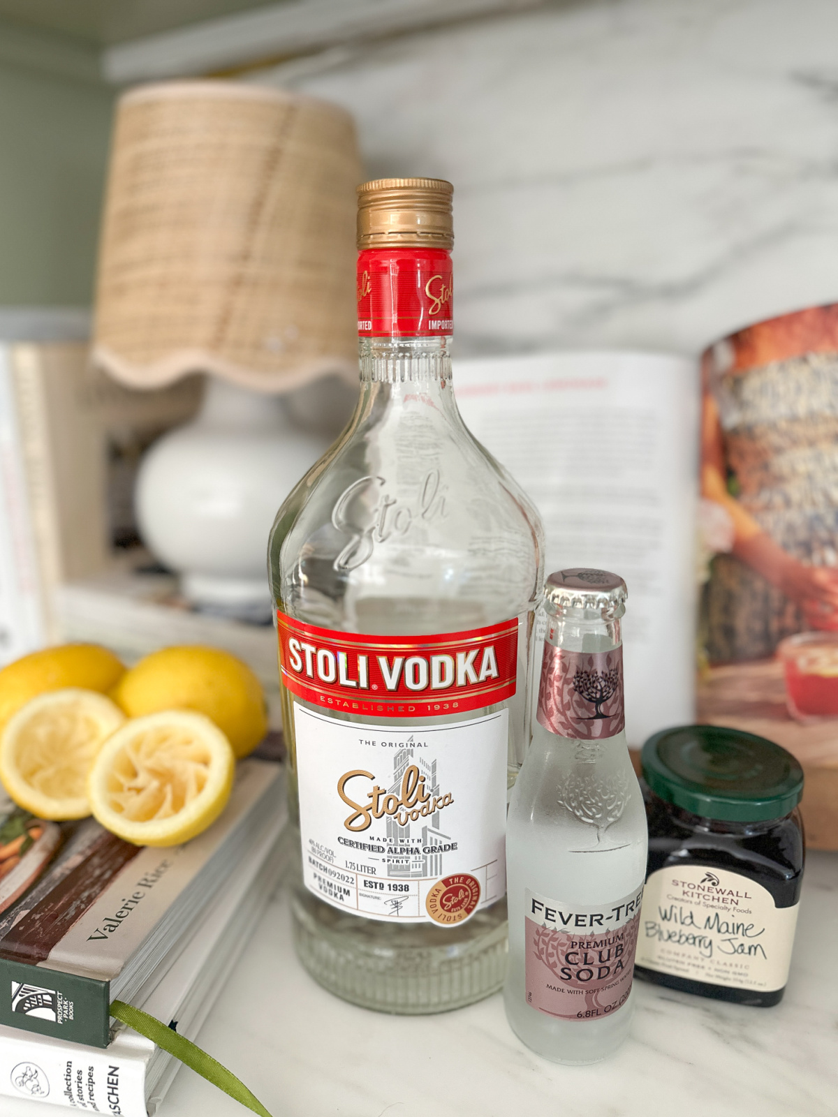 Boozy Blueberry & Basil Lemonade ingredients.