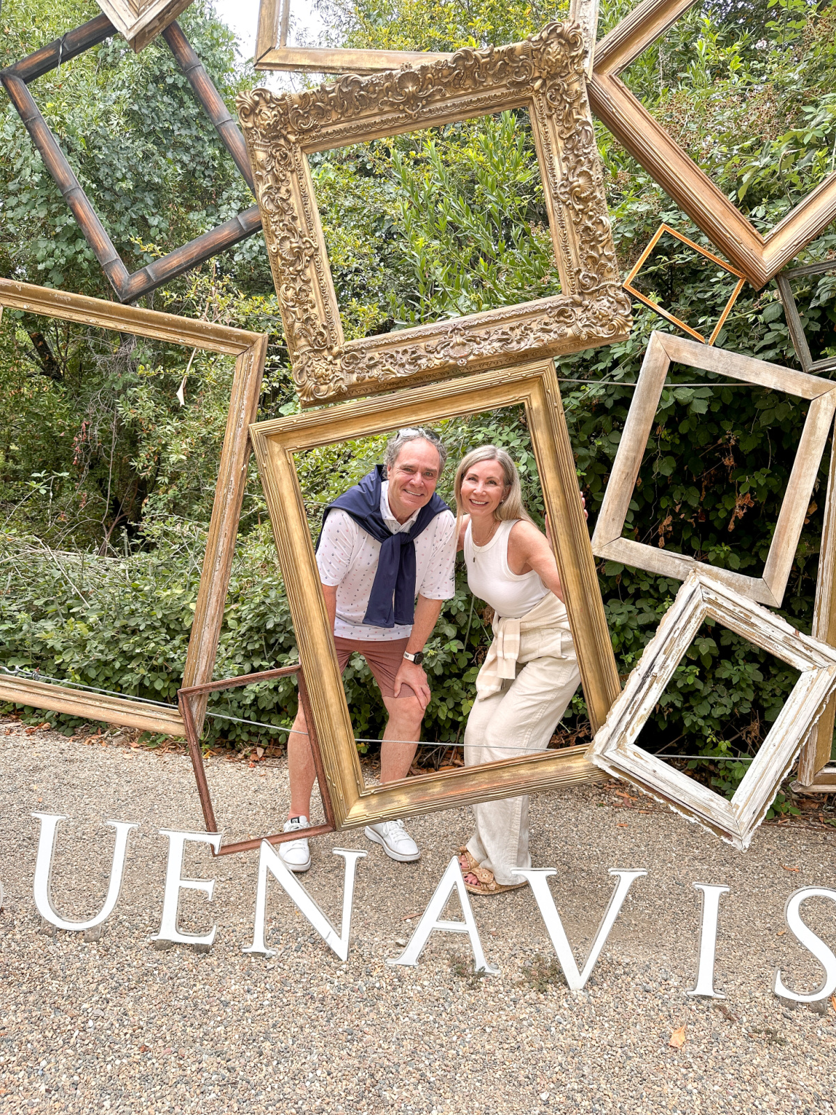 Couple in the photo frames at Buena Vista Winery in Sonoma.