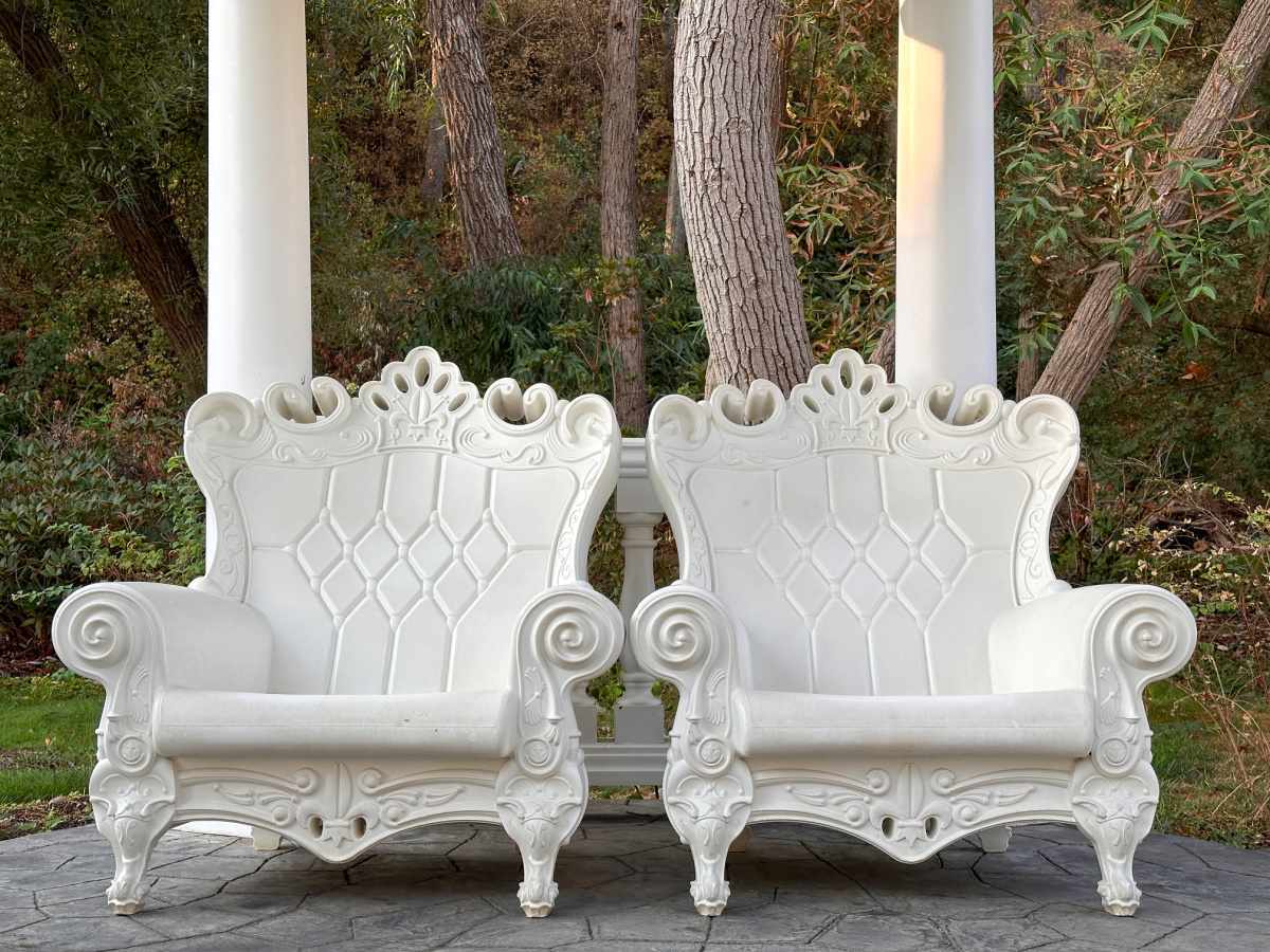 Bride and Groom chairs in the gazebo at Lithia Springs Resort in Ashland, Oregon.