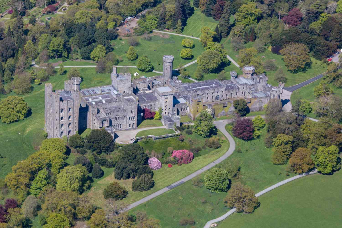 Overhead shot of Penryhn Castle in Wales.