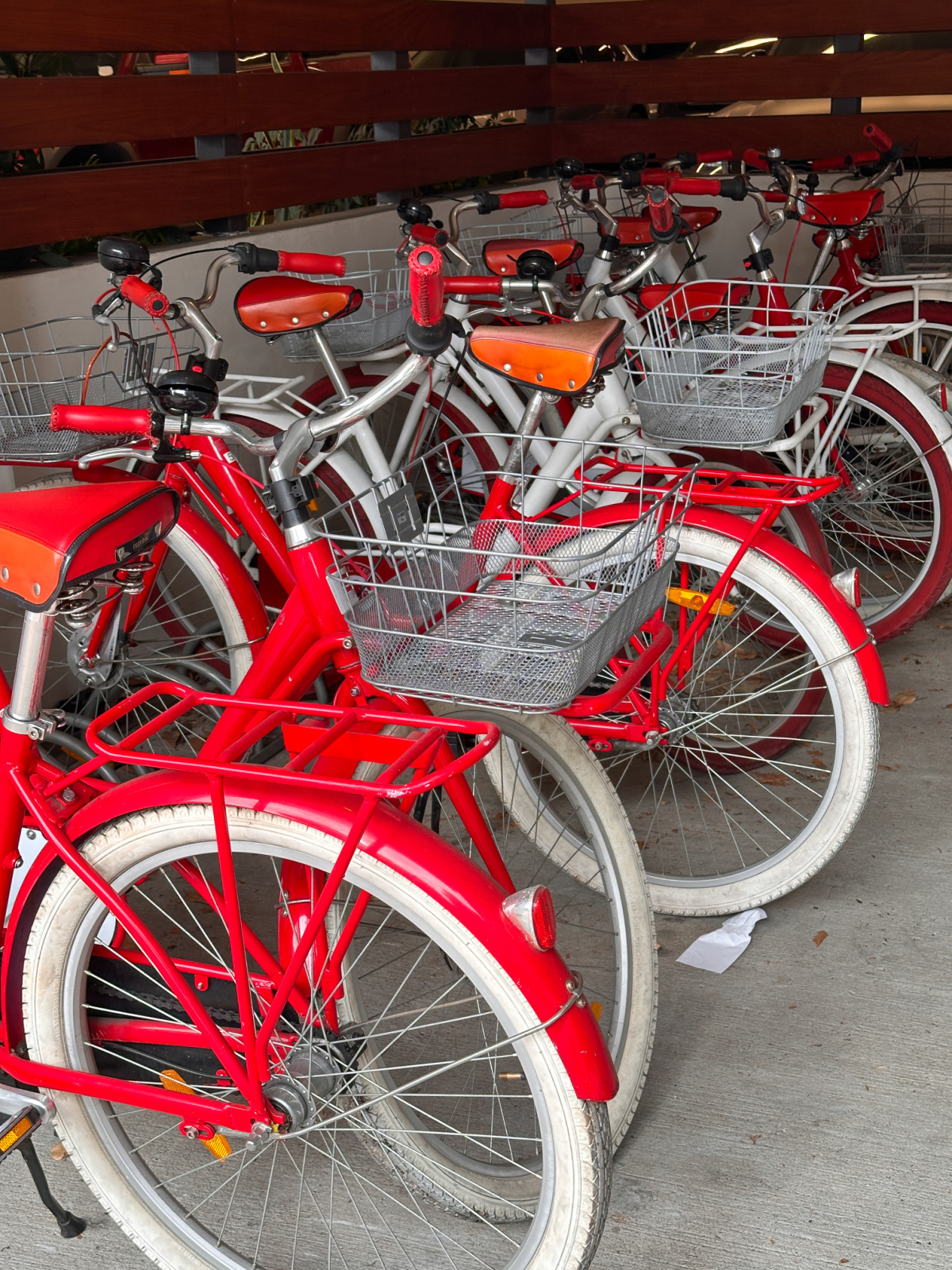 Red bikes for rent at Hotel Cerro in SLO.