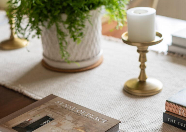 Coffee table books on dining table.